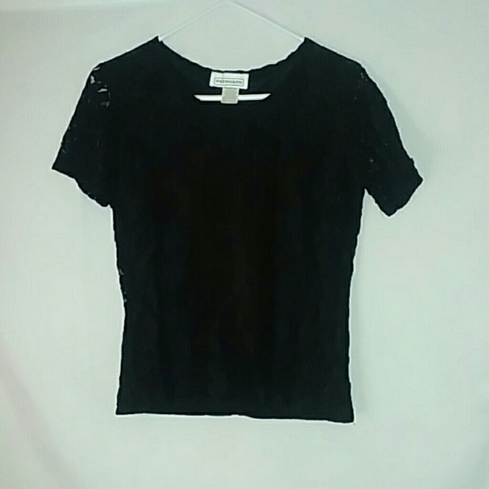 Impressions lace floral design top Med black